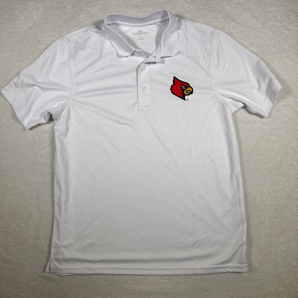 Vansport Louisville Cardinals Polo Shirt White Small Short Sleeve Mens NCAA Golf